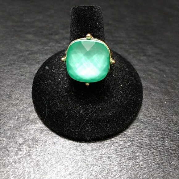 Jewelry - ** Gold tone ring with green glass.